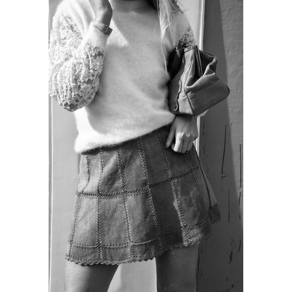 Free People Genuine Suede Pieced Together Patchwork High Waist Mini Skirt - Picture 3 of 4